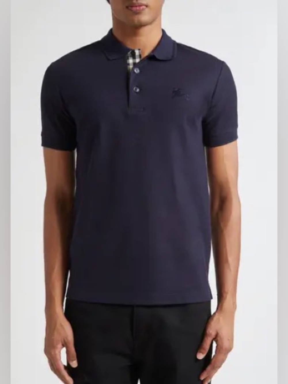 Burberry Navy Blue Polo with Embroidered Logo